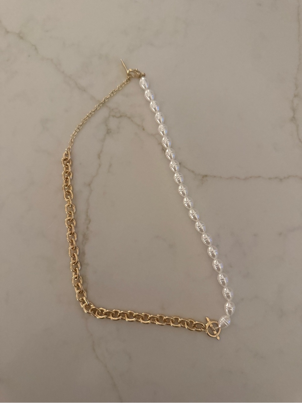 BOUTIQUE - Gold Chain and White Pearl Beaded Necklace - Women's Jewelry